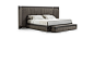 Capua : The headboard of Capua bed has hide leather details and it is refined with vertical quilting, which highlights the sartorial knowledge of Vittoria Frigerio company. The squared bedframe provides further elegance. The final result is an elegant and