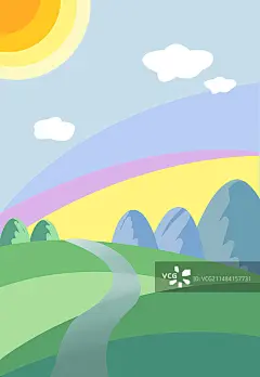 美丽的山中小路自然景色扁平化插画 背景底图图片素材