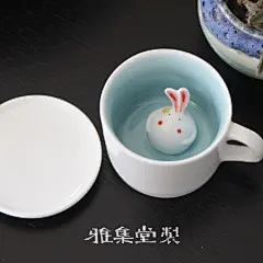 【雅集堂】青瓷咖啡杯碟 手绘超萌胖兔子陶艺杯 带盖 新年礼物 原创 设计 新款 2013