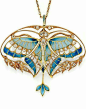 Art Nouveau 18kt Gold, Plique-à-Jour Enamel, and Diamond Pendant/Brooch, Henri Vever Paris.