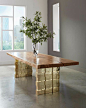 Live-edge dining table in Chamcha Wood on polished brass Blocky Legs by @PhillipsCo #OriginsbyPC #liveedge #liveedgetable #chamchawood #phillipsco