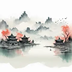 古风建筑山水植物风景素材图片
