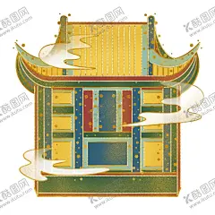 古风建筑 【酷图网】古风建筑,手绘插画,卡通,古风,建筑,中国风,古风插画,设计,城墙,古建,海报,渐变,金色,山,矢量,素材,图案,祥云,宣传,城门,手绘