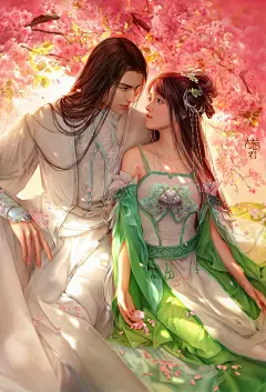大葱君绘，古风美人，美男子，古韵，插画