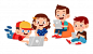 Happy cute kids using tablet