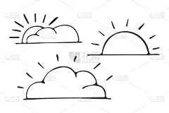 手绘的云和太阳图标孤立的白色背景。矢量图