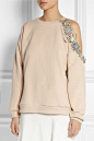 Christopher Kane Embellished cutout cotton-blend sweatshirt; embellished cold shoulder: 