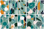 蓝色系蓝灰色热带雨林树叶造型纹理背景植物AI设计素材  (4)