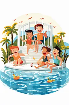 数字艺术学生放假开心过暑假扁平风插画