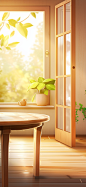 an open wooden floor in this room, in the style of tranquil gardenscapes, minimalist still life, uhd image, free brushwork, light yellow and light orange, kinuko y. craft, realistic hyper-detailed rendering