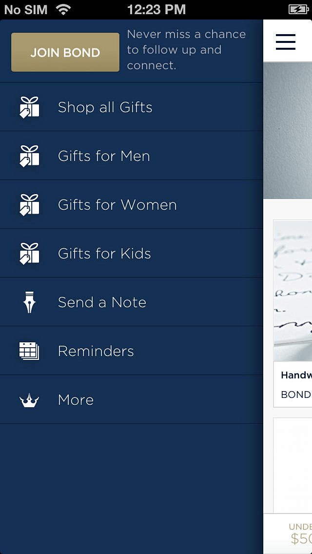 BOND Gifts购物应用手机界面设计...