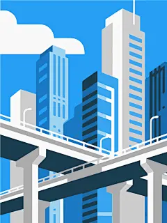 手绘城市高架桥插画