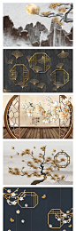 中式古典装饰画植物鲜花风景中式地产古典木窗元素海报PSD素材