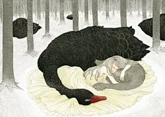 [【Yee Von Chan】柔美插画1] 墨尔本插画师 Yee Von Chan的插画线条柔美，细致，女孩与天鹅，孔雀等动物相伴，是富有自然和谐美的插画。