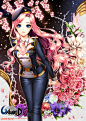 Anime 1535x2165 anime anime girls uniform long hair pink hair blue eyes flowers