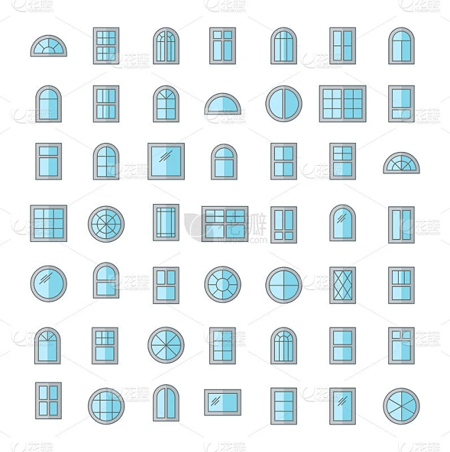 Windows图标集合。矢量插图的平面彩色象形图。素材-花瓣网