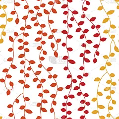 五彩的常青藤秋叶，红橙黄上白。无缝模式向量