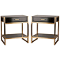 Pair of French Ebonized Oak and Bronze Tables