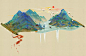 小清新水彩风格古风风景插画 青绿山水图片下载