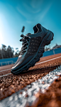 bkashngankej_A_black_professional_track_shoe_floats_on_a_track__1694207c-5619-438b-855f-c23ea78d7201