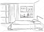 室内装饰卧室。矢量粗略插画的白色衬底上分离的现代酒店