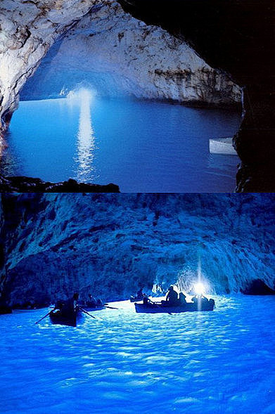 让人心醉的蓝洞这个著名的海蚀洞位于意大利卡普里岛蓝洞里面充满华丽