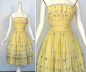 【现货】古着50s丨古董裙丨花朵刺绣黄色抹胸蛋糕裙 小礼服