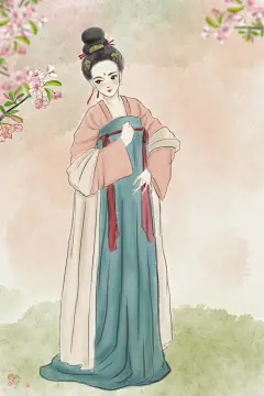 手绘人物花枝古风元素