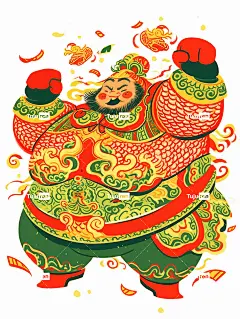 财神一位留着胡子的中国古代胖子将军高兴地跳了起来