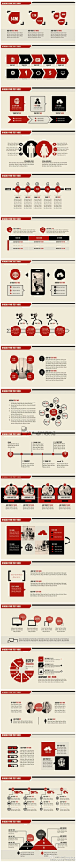 【最新PPT图表】最新创作的红黑复古高端商务PPT图表20套，设计严谨，精致实用~ 赞