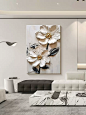 黑白灰沙发背景墙挂画高级感大幅客厅装饰画抽象肌理感花卉壁画-tmall.com天猫