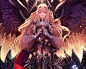 armor blonde_hair cropped dark_angel_olivia dress elbow_gloves gloves granblue_fantasy horns long_hair pip_(red_juice1869) red_eyes shingeki_no_bahamut sword thighhighs weapon wings zettai_ryouiki