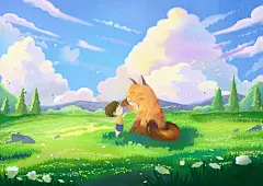 【少年与猫】轻质感原创插画_柚子橘__插画师作品_涂鸦王国gracg.com