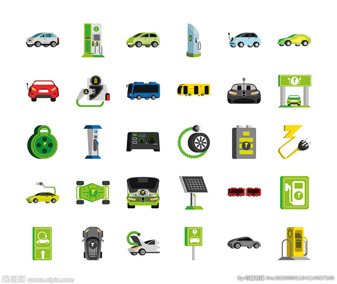 绿色能源汽车充电图标元素