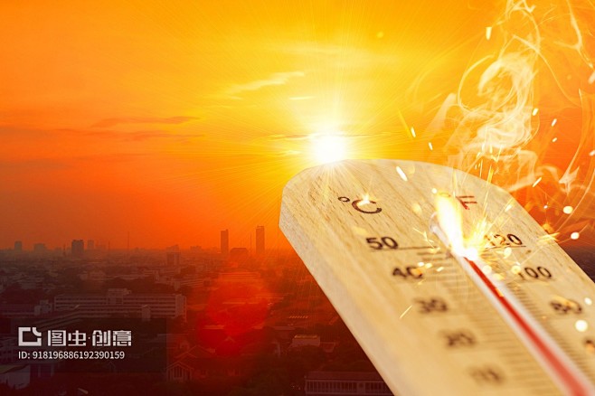 夏季炎热天气季节高温温度计带城市景