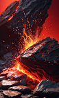 00146-1636446845-instagram photo,Hyperrealism,cinematic,realistic,4K,magma flowed from the side of the rock,a splash of sparks,bright light and s