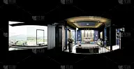 360度现代客厅，3D渲染。
