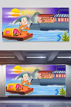 堤上行成语插画插图
