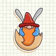 复活节gnome。Gnome贴纸。侏儒兔。向量假日插图。笼子里的笔记本。