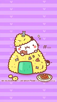 夜谜飒的喵咕酱 BABY MIAOGU 原创可爱卡通插画手机壁纸 鱼子酱寿司 【联系作者：sina微博 @夜谜飒】