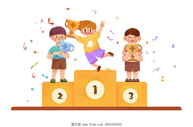 卡通儿童颁奖颁奖奖杯奖状比赛儿童图片素材