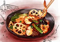 手绘餐饮素材干锅插画