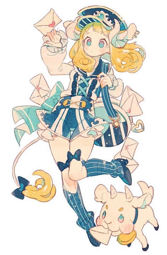 梦幻的卡通少女插画，二次元人物全身图
