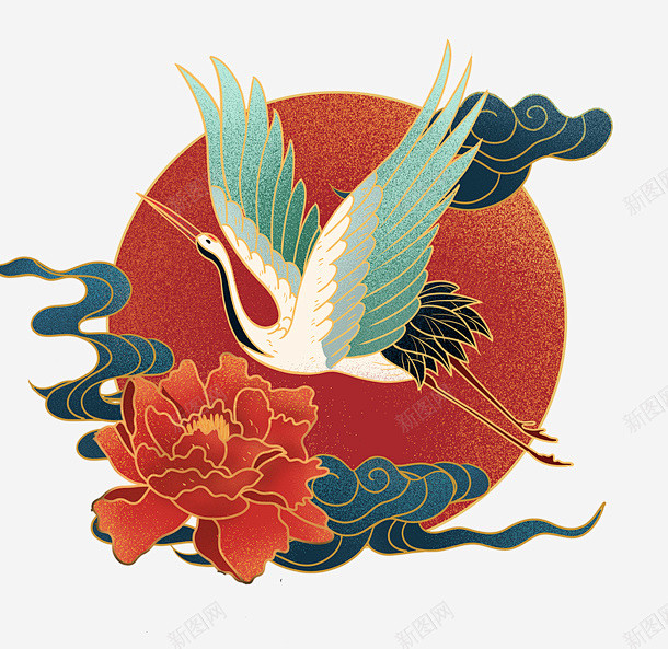 中国风仙鹤中秋插画 创意素材