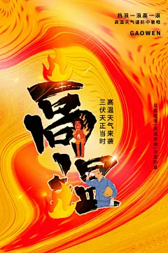 创意三伏天高温预警防暑海报