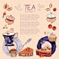 茶名片设计手绘制的矢量模板。餐厅、 咖啡厅设计包茶党