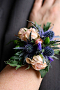 Wrist corsage - blue accents, I love it!