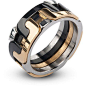 Steel Art Men's Stainless Steel IP Gold and Black Interlock Polished Ring
