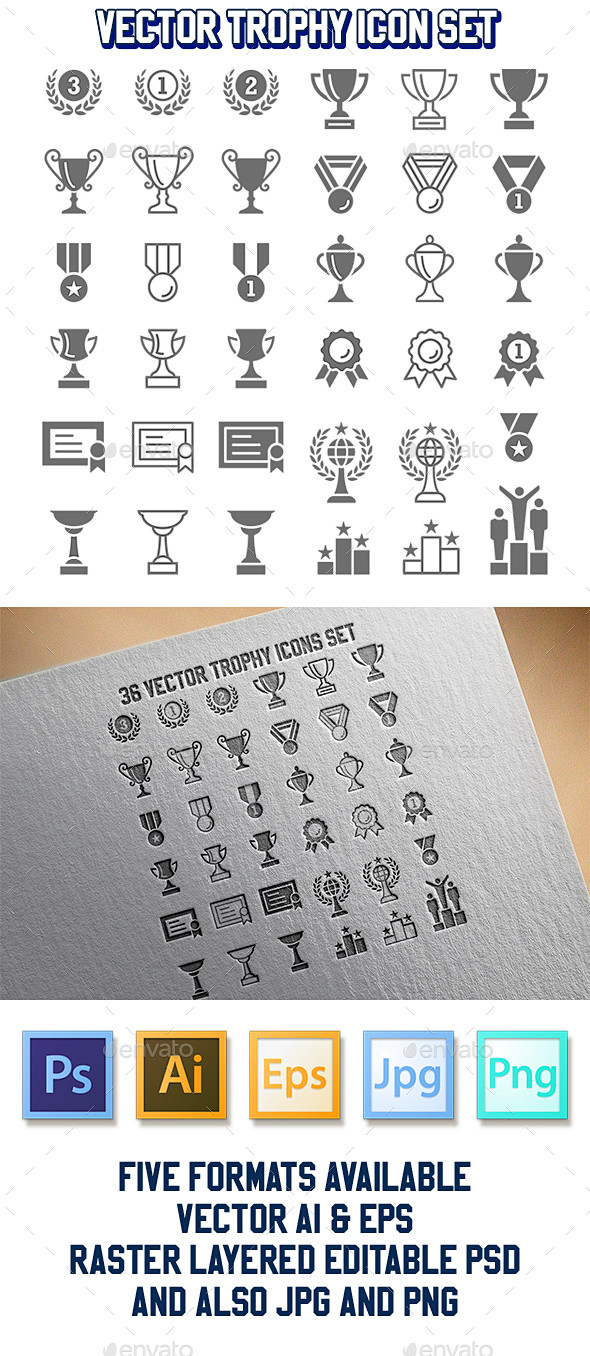 矢量奖杯图标设置-其他字符Vector Trophy Icon Set - Miscellaneous Characters成就,奖励、青铜 ...