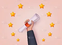 手握毕业证书毕业。获得大专或大学文凭。3D网络矢量插图。